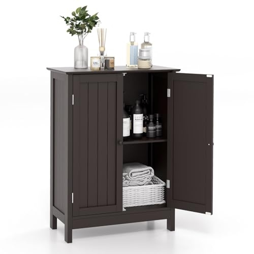 COSTWAY Bathroom Storage Cabinet, Freestanding Bathroom Organizers (Brown)