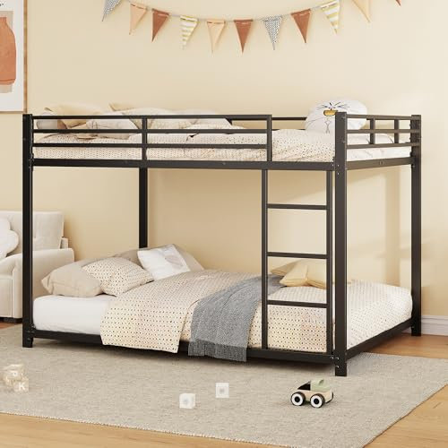 Bgsryao Lit superposé pour Enfant 140×200, lit en Fer, lit superposé de Forme Classique, Noir (Hors Matelas)