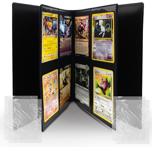SOL 1pk Black Trading Card Binder with 100pk Extra Protector Leaves, TCG 4 Pocket Holder for 96 Cards, PVC-Free, 9.6cm x 7cm, Secure Album Folder for Collection, Display and Tournaments Accessories