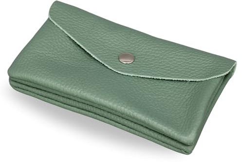 Brise Art Geldbörse Damen Leder Midi Handgemachte Portemonnaie Damen Geldbeutel 2 Fächer Stylisch Verschließbar mit Druckknopf und Zipper Made in Italy (Mintgrün)