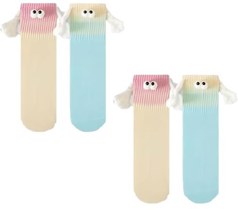Teegxddy 2 Paar magnetische Socken, Hand-in-Hand-Socken, lustige Freundschaftspaare, Bestie-Socken, Neuheitsgeschenke, bunte Crew-Socken
