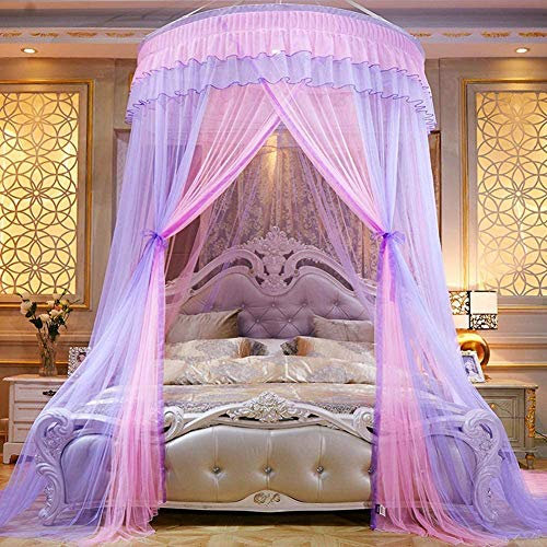 SETSCZY Bett Baldachin Prinzessin Bett Vorhänge Spitze Kuppel Moskitonetz für Mädchen Kinder,Pink+purplue,180x200cm