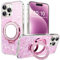 IMIRST Glitter Case for iPhone 15 Plus (6.7'') Sparkle Soft Drip Plating Cosmetic Mirror Pouch with Big Ring Holder Stand Girly Women Gradient Phone Cover for Apple iPhone 15 Plus. DJ Pink