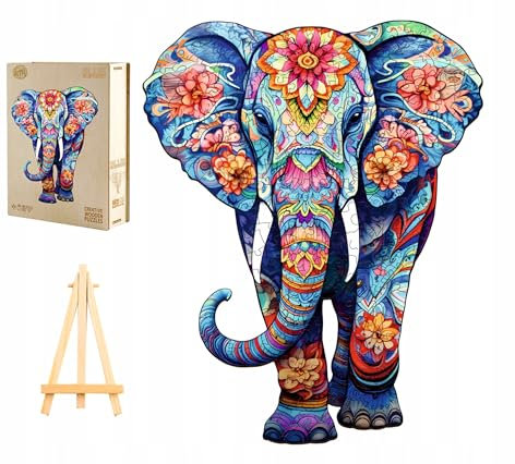 PASJO - Holzpuzzle Erwachsene mit Elefantmotiv 210 Teile 34x27,3 cm - Geschenkidee für Kinder - Holz Puzzle Elefant - Einzigartige Tierförmige Holz-Puzzle - Creative Jigsaw aus Holz für Erwachsene
