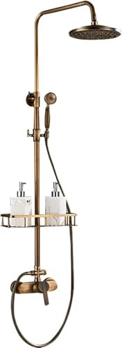 Système de douche, robinetterie rétro antique en laiton, douchette nostalgique, avec étagère, douche à effet pluie avec robinet, set de douche, kit de douche complet