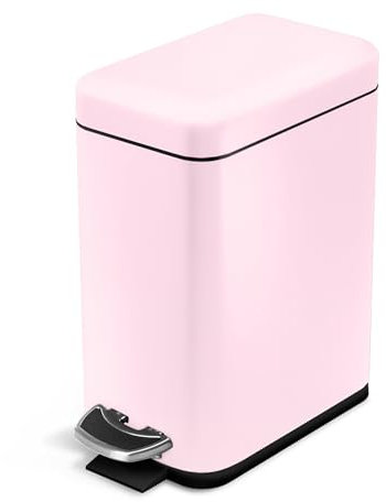 Home Zone Living Pattumiera da bagno da 1,3 litri con coperchio, cestino in acciaio inox con forma sottile e pedale, per casa e ufficio, capacità 5 litri, rosa