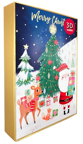 Box of 5 Pop Up 3D Santa, Reindeer & Fox Christmas Cards Xmas Card Boxes XHH005