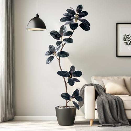 Bailikang 6ft Artificial Rubber Tree Faux Plants Indoor Faux Floor Artificial Trees Indoor,Fake Plant Fake Tropical Plants,Large Floor,Real Touch Rubber Tree for Home Decor