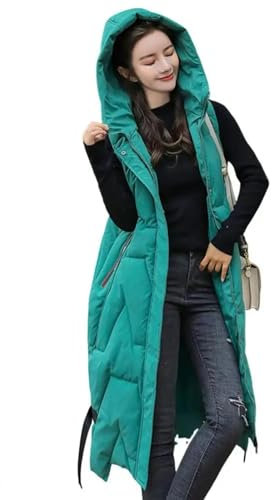 YUECIBAI Weste Vest Damen Weste Reiß Verschluss Kapuzen Gürtel Dekor Weste Ärmel Los Wind Dicht Wärme Rückhalt Outdoor Daunen Mantel L Grün