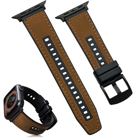 CNYMANY Cinturino in pelle compatibile con Apple Watch, 38 mm, 40 mm, 41 mm, 42 mm, 44 mm, 45 mm, 46 mm, 49 mm, cinturino di ricambio compatibile con iWatch Series 10, 9, 8, 7, 6, 5, 4, 3, 2, 1, SE