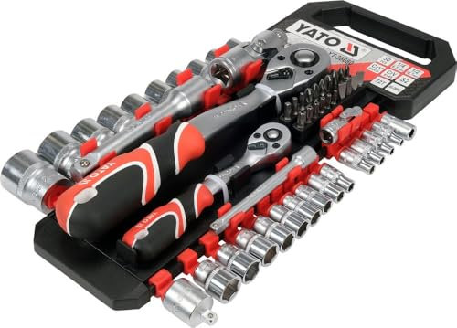 YATO Professional Socket Spanner Set 51 Pieces with 2 Ratchet and Extension Tool Car 1/4 Inch 1/2 Inch