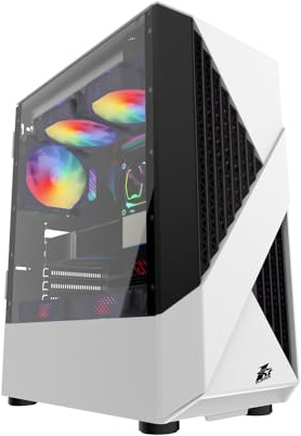 1st Player F3-A White ATX Gaming Case - Tempered Glass Side Panel, Large Vented Front Panel - No Fans Inc