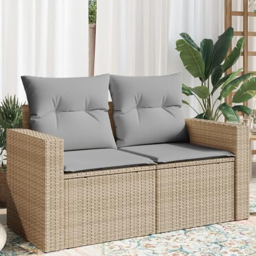Myheimly Gartensofa mit Kissen 2-Sitzer Beige Poly Rattan Beige und Grau ohne Stauraum 3041948de