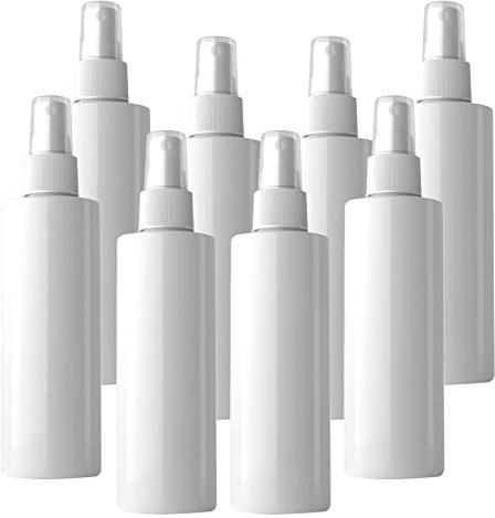 24 botellas de spray de plástico blanco vacías de 200 ml con cabezal pulverizador blanco para soluciones de limpieza y jardinería