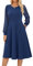 GRACE KARIN Elegant Women’s Long Sleeve Crew Neck Midi A-Line Dresses Casual Solid Formal Cocktail Dress L Navy Blue