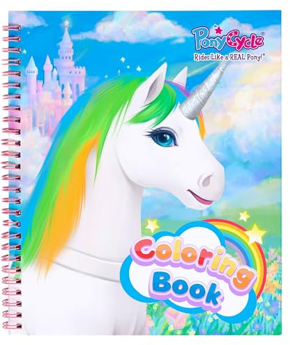 PonyCycle Malbuch und Sticker Set, Einhorn und Pony Motiv, Malbuch mit Aufklebern für Kinder