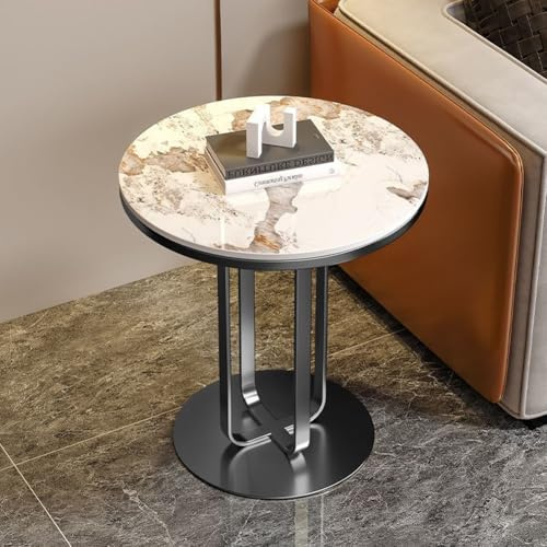RYDZCLH Table D'appoint Moderne avec Base en Métal Robuste, Table Basse Ronde avec Plateau en Pierre, Table D'appoint pour Salon, Bureau, Chambre,Black Foot Pandora
