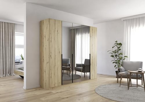 Rauch Möbel Skyla, Kleiderschrank, Farbe Eiche Artisan, Breite 226 cm | Schrank, 5-türig, mit Grauspiegel, für Schlafzimmer, Kinderzimmer, Jugendzimmer, Wohnzimmer, Garderobe, Flur