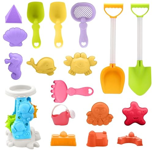 Touosy 18 Piezas Juguetes Arena Niños Juego Niño 5 Años Adaptado con Cubo Pala Rastrillo y Moldes Marinos Coloris Aleatorios Regalos al Aire Libre para Juguetes de Playa para 2-15 Años