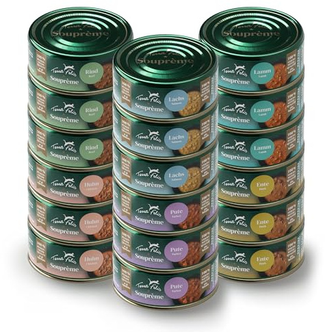 Terra Felis Kennenlernpaket Souprème Suppe für Katzen, 18x70g | 100% Lebensmittelqualität aller Rohstoffe, hergestellt in Bayern, ohne Zucker, Ergänzungsfuttermittel