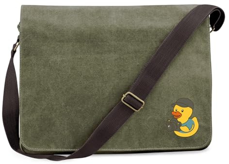 Huuraa Umhängetasche Quietscheente Fotografie Comic Gummiente 14 Liter Military Green Canvas Laptoptasche Geschenkidee