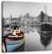 Pixxprint schöner Hafen in Danzig - Polen schwarz, weiß, Größe: 60x60, Leinwandbild Quadratisch, Wandbild, Kunstdruck, fertig bespannt
