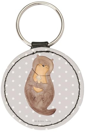 Mr. & Mrs. Panda Rund Schlüsselanhänger Otter Muschel - Geschenk, Seeotter, Schutzengel, Büro, Motivation, Glücksbringer, träumen, Taschenanhänger,