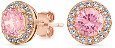 Orecchini a lobo solitari tradizionali con zirconi cubici da 1CT taglio brillante rotondo AAA CZ Halo per donne in oro rosa .925 argento sterling con gemme simulate rosa, blu Londra, verde smeraldo,