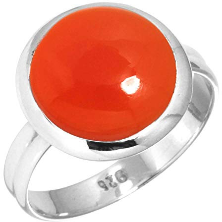 Jeweloporium Oranger Karneol-Silberring, Größe 55 (17,5), 925er Sterlingsilberring für Damen, echter klobiger runder Stein, handgefertigter Schmuck