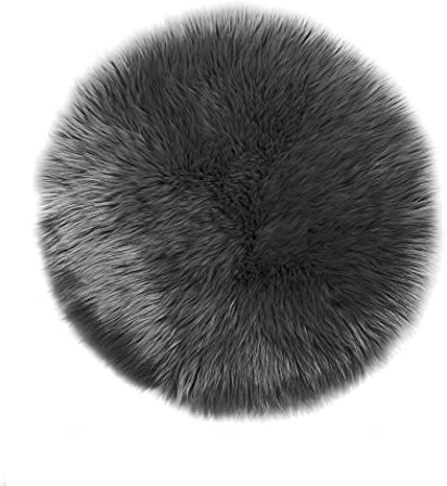 Teppich Wölkchen Schaffell Lammfell Imitat, Fell Rund, Fellteppich Rund, Kunstfell Teppich - Fell Sitzkissen Stuhlkissen Rund, Fell für Stühle, Kunstfell Stuhlauflage - Dunkelgrau - Rund 45cm