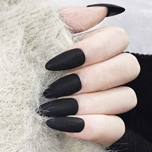 Fairvir Künstliche Fingernägel, matt, schwarz, volle Abdeckung, Acryl, Punk, Mode, Party, zum Aufbringen auf die Nägel, für Damen und Mädchen (24 Stück)