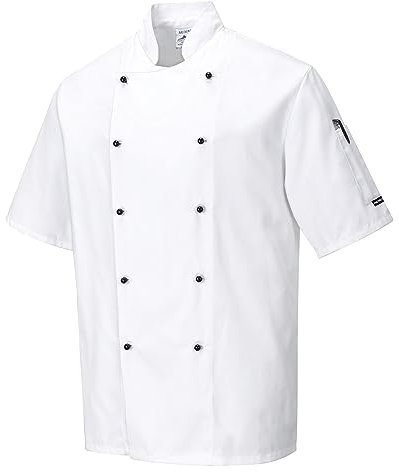 Portwest C734 Chef Jacket Protective Safety Short Sleeve Coat Stain Resistant Durable Workwear Unisex Professional Modern Chesfswear, White, 3X-Large