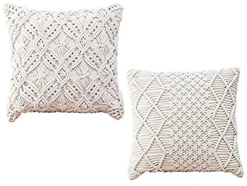 Hayisugal Makramee Kissenbezug 2 stück Kissenhülle 100% Baumwolle Throw Kissenbezug Tufted Tassel Woven Dekorative Kissenbezüge Set Kissen Fall für Sofa Couch Schlafzimmer Dekokissen, 4#, 45x45cm