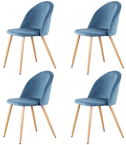 GrandCA HOME Juego de 4 sillas de Comedor de Terciopelo, sillas de Cocina tapizadas para Sala de Estar, Dormitorio, Comedor, Azul