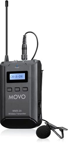 Movo WMX-20-TX Omnidirectional Wireless Lavalier Microphone and Transmitter - Lapel Mic for WMX-20 UHF Wireless Microphone System - Lav Mic for Vlogger, Creator, Videographer, Reporter, YouTuber