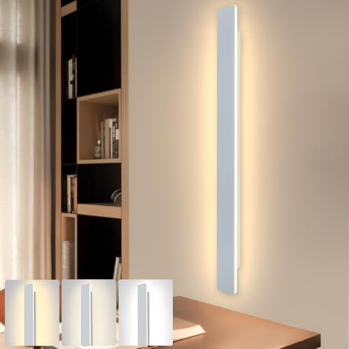 ZTWLEED LED Wandleuchte Innen,28W Wandlampe Innen Moderne Drei Farbtemperaturen 3000K/4000K/6000K Lange Wandbeleuchtung für Schlafzimmer Wohnzimmer Korridor Treppenhaus,80CM Weiß 110-240V