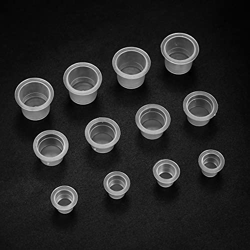 Xiaheipi 400 Stück Tattoo Farbkappen Cups, Tätowierfarben Ink Becher, Tinte Becher Pigment Behälter, Plastikbecher - 100 groß, 100 mittel, 200 klein