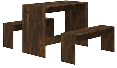 vidaXL Essgruppe 3-TLG. Sitzgruppe Esstisch Tisch Tischgruppe Bank Esszimmerbank Esszimmergruppe Esszimmergarnitur Tischset Räuchereiche Holzwerkstoff