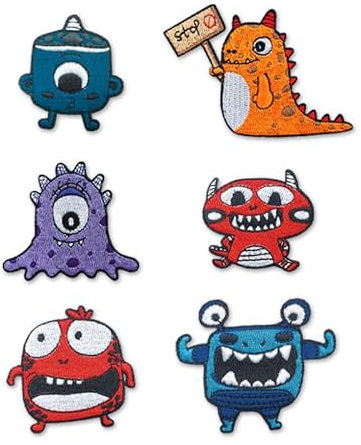 KLORIZ 6 PCS Cute Monster Patch Embroidered Iron On Patches Cartoon Animal Clothing Fabric Applique