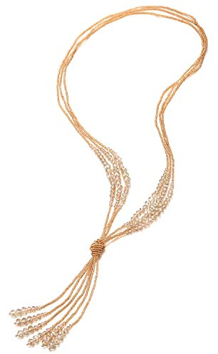 COOLSTEELANDBEYOND Bohemio Collar Lariat Statement Collar Franja Borla Colgante Champán Cristal Cuentas Tres Hilos Largo Cadena Y-Forma