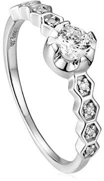 Lieson Eheringe Für Frauen, Ring 750 Weißgold für Damen Hexagon Schmal mit Diamant 0.2ct Partner Weißgold Ringe Trauring Gr.54 (17.2)
