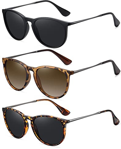 WOWSUN Polarized Sunglasses womens trendy 2026 glasses- Vintage Retro Round (3Pack)