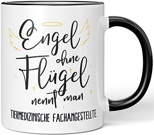 JUNIWORDS Tasse, Engel ohne Flügel nennt man Tiermedizinische Fachangestellte, Schwarz (5186196)