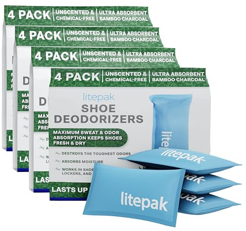 Litepak Shoe Deodorizer and Odor Eliminator Activated Charcoal Odor Absorber for Shoes and Gym Bags, Natural Bamboo Air Freshener for Boots, Closet Or Car (16 Pack)