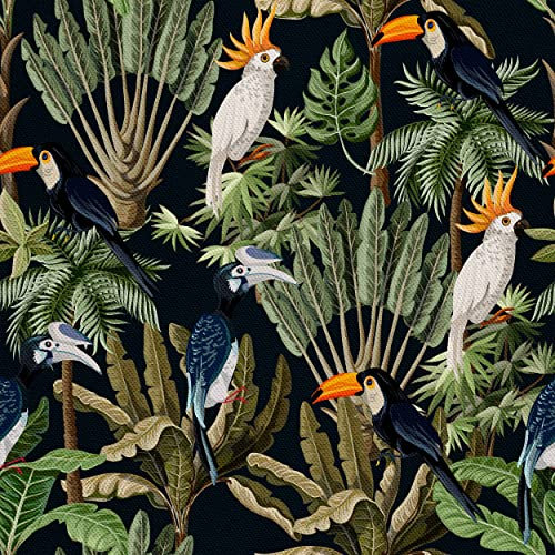 HEKO PANELS Oxford Wasserdichte Meterware Canvas-Stoff Polyester Zum Nähen Dekostoffe Wasserabweisend Blickdicht Papageien Pflanzen 5 Meter 155 x 500 cm