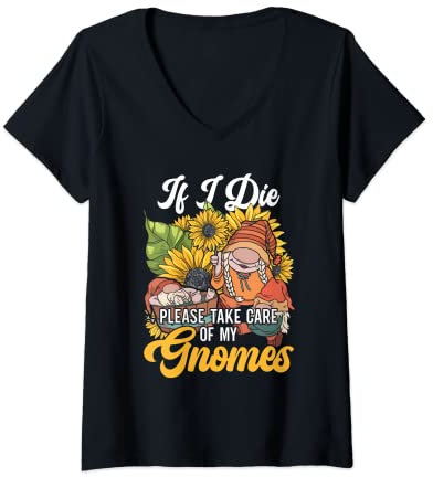 Damen Gartenzwergsammler Gartenzwerg Gartenzwerge T-Shirt mit V-Ausschnitt