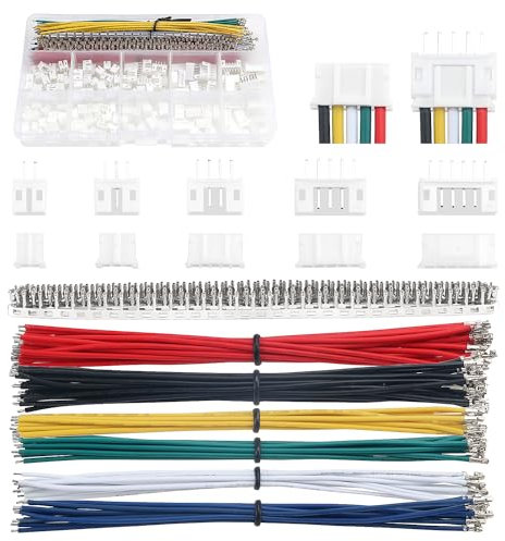 Lyeteung 420 Stück 2.0mm JST Stecker Kit, JST-PH 2/3/4/5/6 Pin Gehäuse Adapter Kabel Stecker Buchse Stecker und Buchse, mit 22 AWG Vorgekräuseltem Kabeldraht und Pin-Crimpklemme (Einfach)