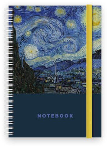 A5 Notizbuch mit Spiralbindung, Van Gogh – Sternennacht-Cover-Design, 128 linierte Seiten und elastischer Seitenteiler (Sternennacht)