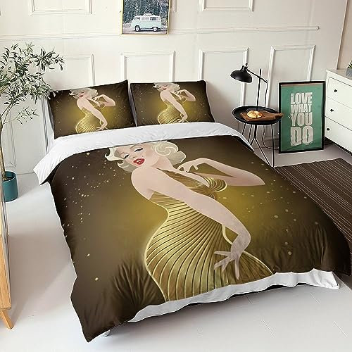 BYTUGI Marilyn Monroe 3D Gedruckter Actress Für Kinder Mädchen Jungen Bettbezug Set Bettwäschegarnitur Bettwäsche Reissverschluss Und Kissenbezüge Weich Microfaser 3 Teilig King(220x240cm)