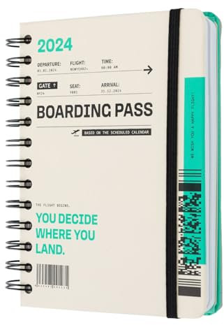 Kokonote Kalender 2024 Buchkalender Boarding Pass Terminplaner 2024 Planer 2024 - Terminkalender 2024 11,7 x 16,7 cm Taschenkalender 2024 Klein - Jahreskalender 2024 Buch